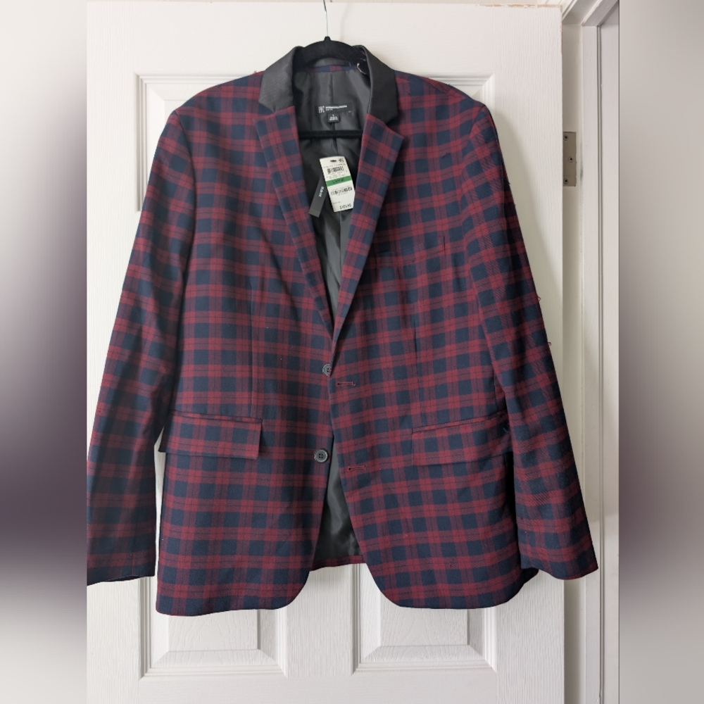 INC International Concepts Men's Checkered Blazer - Red and Navy